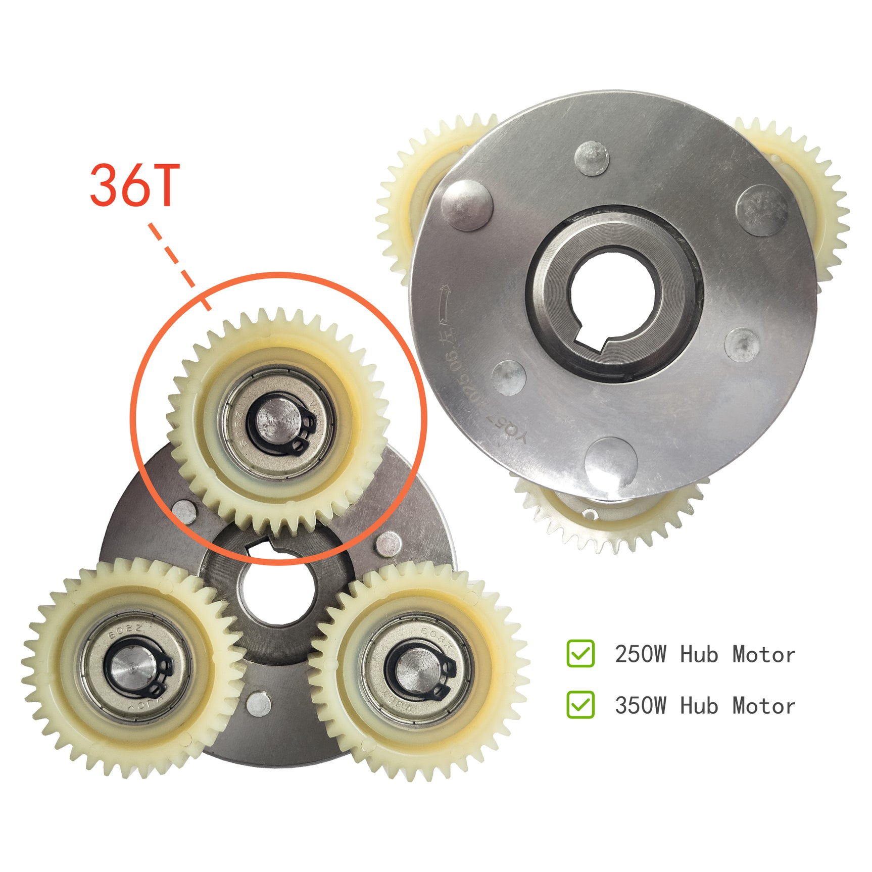 Engrenage planétaire (36 dents) pour moteur-moyeu de vélo électrique (250 W – 350 W)