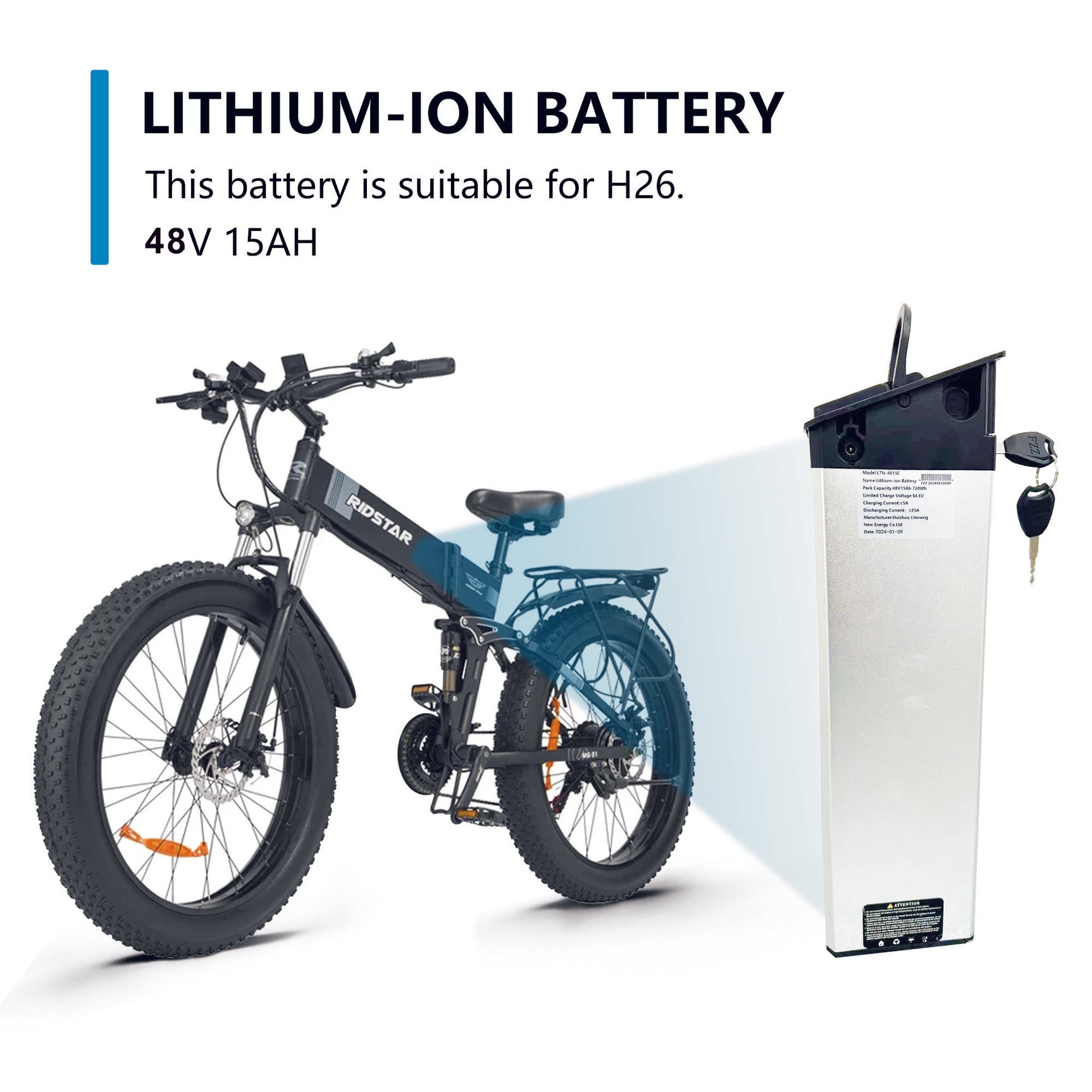 Batteria per bici elettrica 48 V15AH per Ebike H26