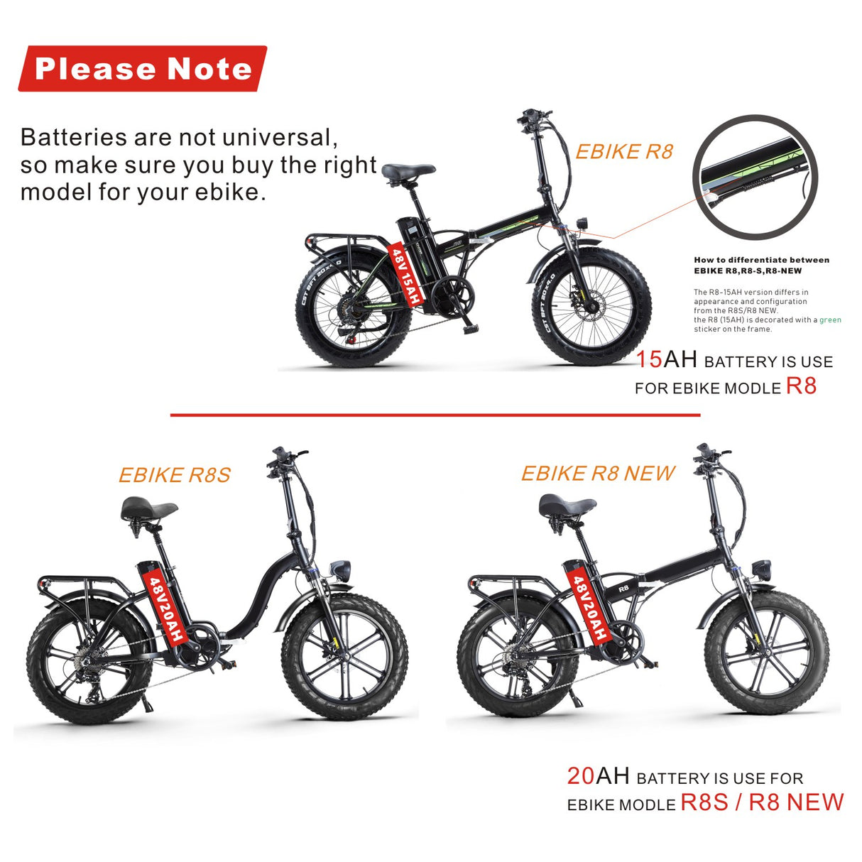 전기 자전거 R8 / R8S / R8 NEW(2023)/Y20용 Ebike 배터리